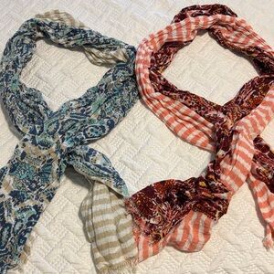 LOFT Patterned Scarves Blue and Pink Design - Pair